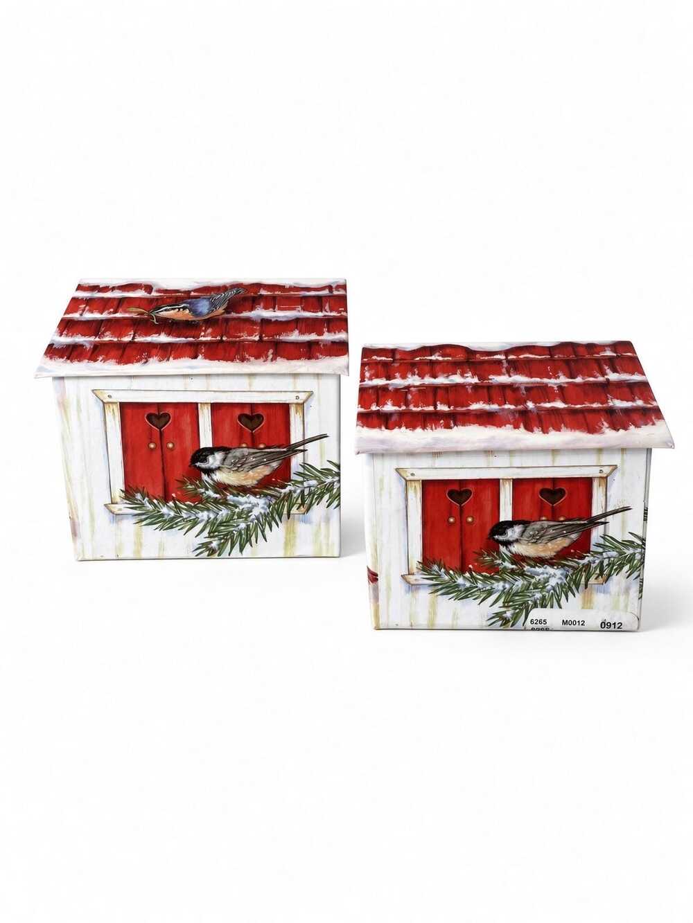 Set of 2 Vintage Cardinal Holly Hexagonal Trinket Boxes